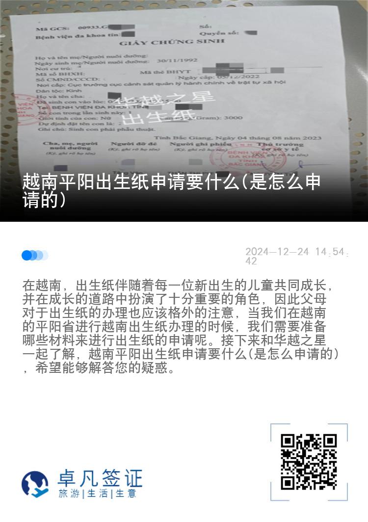 越南平阳出生纸申请要什么(是怎么申请的)